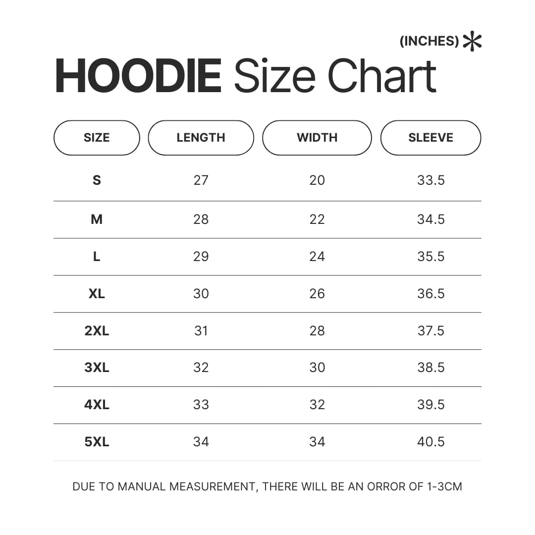 Hoodie Size Chart - Twin Peaks Merchandise