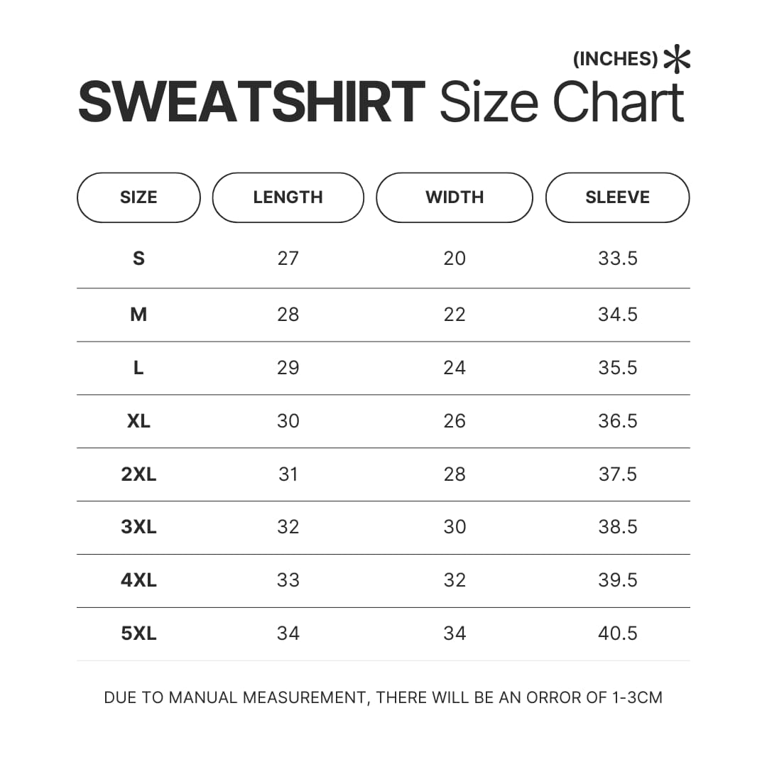 Sweatshirt Size Chart - Twin Peaks Merchandise