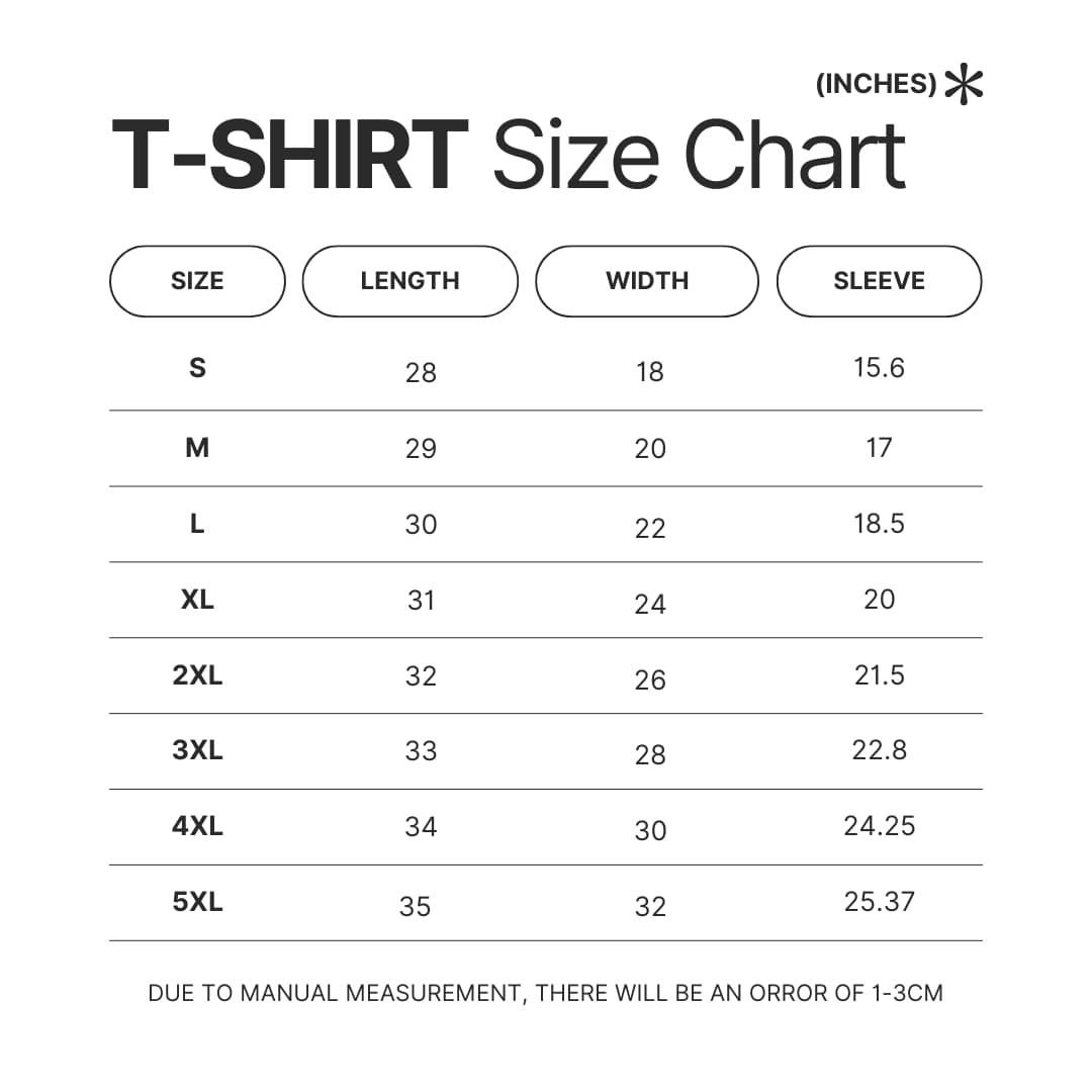 T shirt Size Chart - Twin Peaks Merchandise