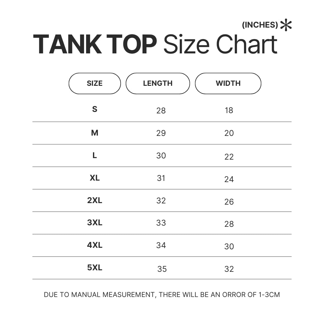 Tank Top Size Chart - Twin Peaks Merchandise