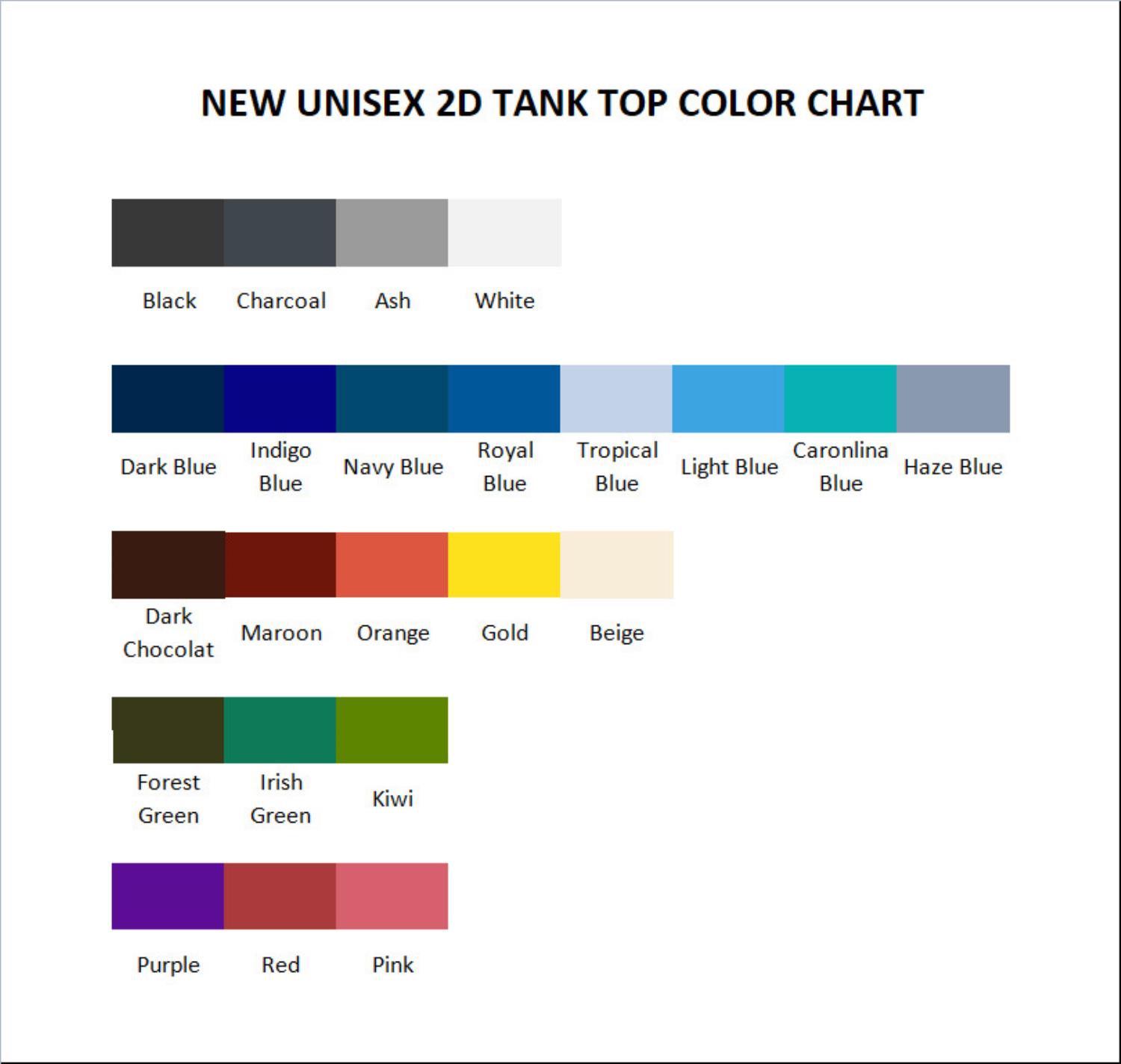 tank top color chart - Twin Peaks Merchandise